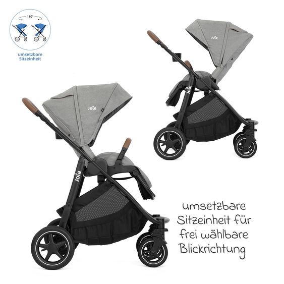 joie 2in1 Kombi-Kinderwagen-Set Versatrax bis 22 kg belastbar mit Babywanne Ramble XL, Schnullerkette, Adapter & Zubehörpaket - Pebble