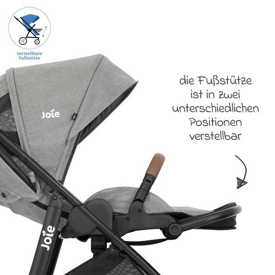 joie 2in1 Kombi-Kinderwagen-Set Versatrax bis 22 kg belastbar mit Babywanne Ramble XL, Schnullerkette, Adapter & Zubehörpaket - Pebble