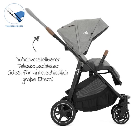 joie 2in1 Kombi-Kinderwagen-Set Versatrax bis 22 kg belastbar mit Babywanne Ramble XL, Schnullerkette, Adapter & Zubehörpaket - Pebble