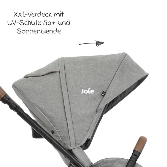 joie 2in1 Kombi-Kinderwagen-Set Versatrax bis 22 kg belastbar mit Babywanne Ramble XL, Schnullerkette, Adapter & Zubehörpaket - Pebble