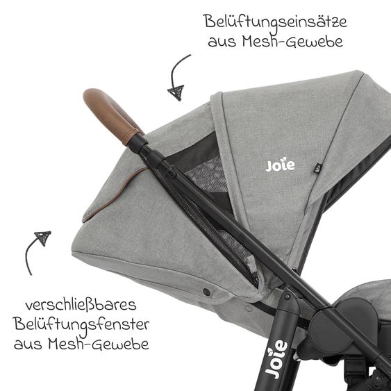 joie 2in1 Kombi-Kinderwagen-Set Versatrax bis 22 kg belastbar mit Babywanne Ramble XL, Schnullerkette, Adapter & Zubehörpaket - Pebble