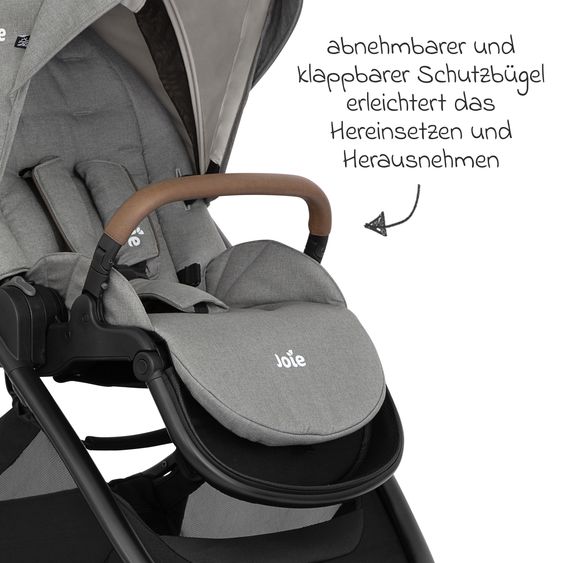 joie 2in1 Kombi-Kinderwagen-Set Versatrax bis 22 kg belastbar mit Babywanne Ramble XL, Schnullerkette, Adapter & Zubehörpaket - Pebble