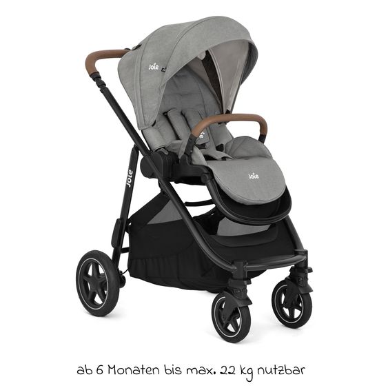 joie 2in1 Kombi-Kinderwagen-Set Versatrax bis 22 kg belastbar mit Babywanne Ramble XL, Schnullerkette, Adapter & Zubehörpaket - Pebble