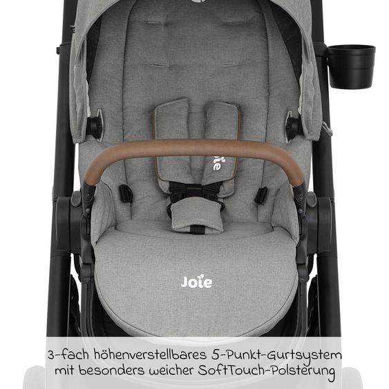 joie 2in1 Kombi-Kinderwagen-Set Versatrax bis 22 kg belastbar mit Babywanne Ramble XL, Schnullerkette, Adapter & Zubehörpaket - Pebble