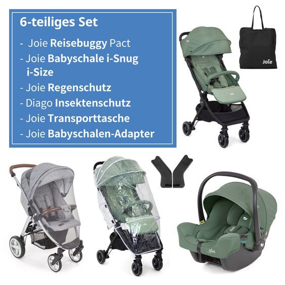 joie 2in1 travel buggy set Pact only 6 kg - incl. infant car seat i-Snug 2, carrycot, adapter, raincover & insect screen - Laurel