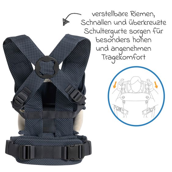 joie 3in1 Marsupio per neonati Savvy Lite Air per neonati da 3,5 kg a 14 kg con 3 posizioni di trasporto e tessuto a rete - Indigo