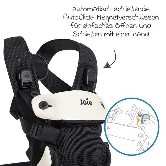 joie 3in1 Marsupio per neonati Savvy Lite Air per neonati da 3,5 kg a 14 kg con 3 posizioni di trasporto e tessuto a rete - Jet