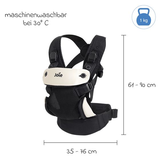 joie 3in1 Marsupio per neonati Savvy Lite Air per neonati da 3,5 kg a 14 kg con 3 posizioni di trasporto e tessuto a rete - Jet