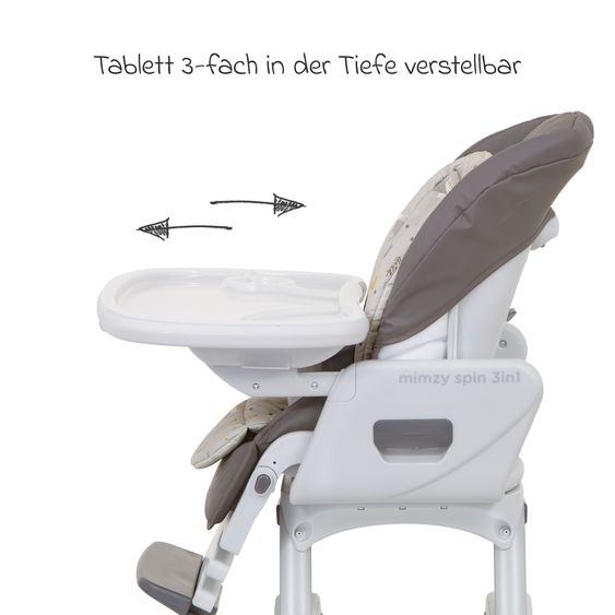 joie 3in1 Hochstuhl Mimzy Spin 3in1 ab Geburt nutzbar mit 360° drehbarem Sitz, flache Liegeposition, Tablett und Snacktablett - Geometric Mountain