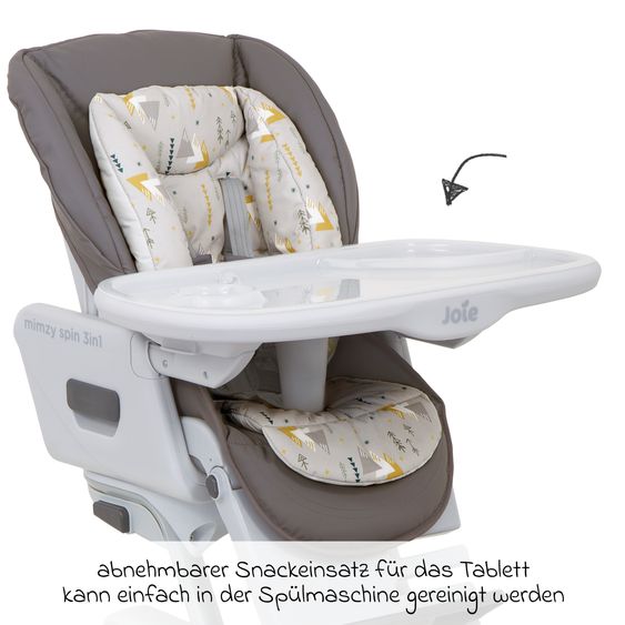 joie 3in1 Hochstuhl Mimzy Spin 3in1 ab Geburt nutzbar mit 360° drehbarem Sitz, flache Liegeposition, Tablett und Snacktablett - Geometric Mountain