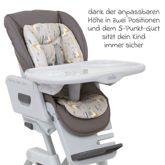 joie 3in1 Hochstuhl Mimzy Spin 3in1 ab Geburt nutzbar mit 360° drehbarem Sitz, flache Liegeposition, Tablett und Snacktablett - Geometric Mountain