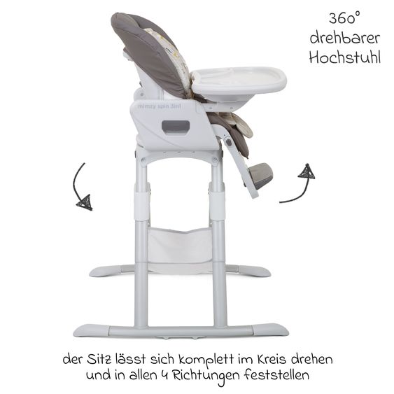 joie 3in1 Hochstuhl Mimzy Spin 3in1 ab Geburt nutzbar mit 360° drehbarem Sitz, flache Liegeposition, Tablett und Snacktablett - Geometric Mountain