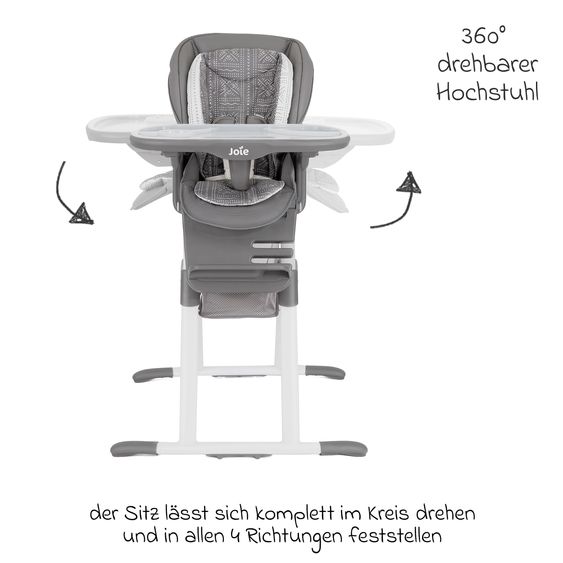 joie 3in1 highchair Mimzy Spin 3in1 usable from birth with 360° swivel seat, flat reclining position, tray and snack tray - Tile