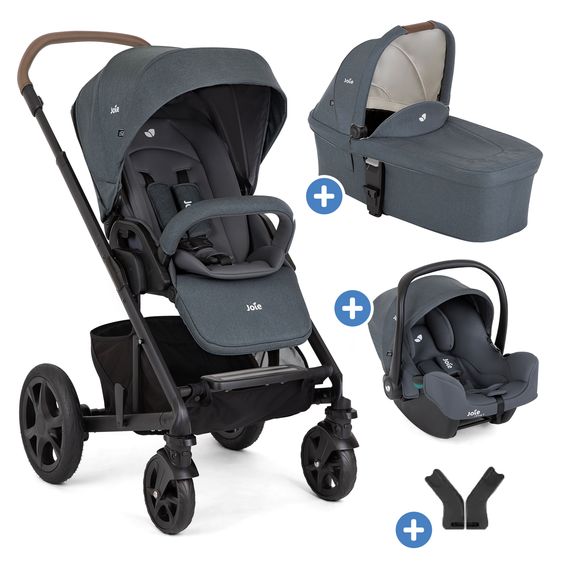 joie 3in1 Kombi-Kinderwagen-Set Chrome DLX bis 22 kg belastbar mit umsetzbarer Sitzeinheit, Teleskopschieber, Babywanne, Babyschale i-Snug 2, Adapter, Kniedecke & Regenschutz - Moonlight