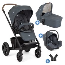 3in1 Kombi-Kinderwagen-Set Chrome DLX bis 22 kg belastbar mit umsetzbarer Sitzeinheit, Teleskopschieber, Babywanne, Babyschale i-Snug 2, Adapter, Kniedecke & Regenschutz - Moonlight