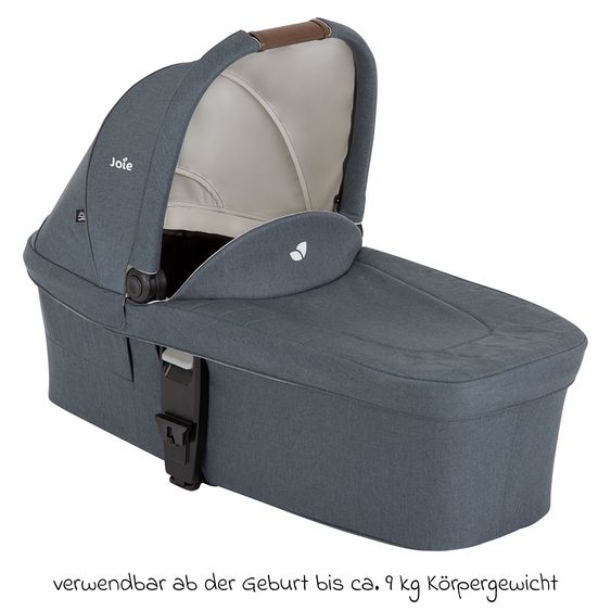 joie 3in1 Kombi-Kinderwagen-Set Chrome DLX bis 22 kg belastbar mit umsetzbarer Sitzeinheit, Teleskopschieber, Babywanne, Babyschale i-Snug 2, Adapter, Kniedecke & Regenschutz - Moonlight