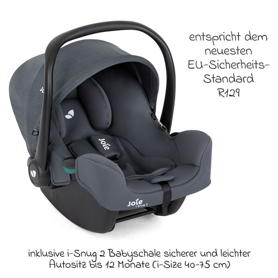 joie 3in1 Kombi-Kinderwagen-Set Chrome DLX bis 22 kg belastbar mit umsetzbarer Sitzeinheit, Teleskopschieber, Babywanne, Babyschale i-Snug 2, Adapter, Kniedecke & Regenschutz - Moonlight