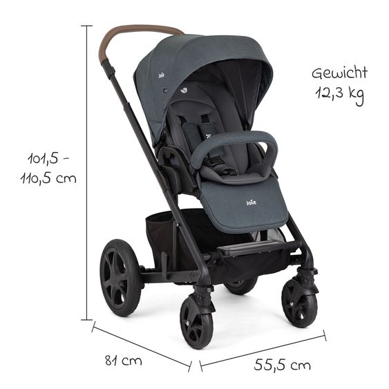 joie 3in1 Kombi-Kinderwagen-Set Chrome DLX bis 22 kg belastbar mit umsetzbarer Sitzeinheit, Teleskopschieber, Babywanne, Babyschale i-Snug 2, Adapter, Kniedecke & Regenschutz - Moonlight