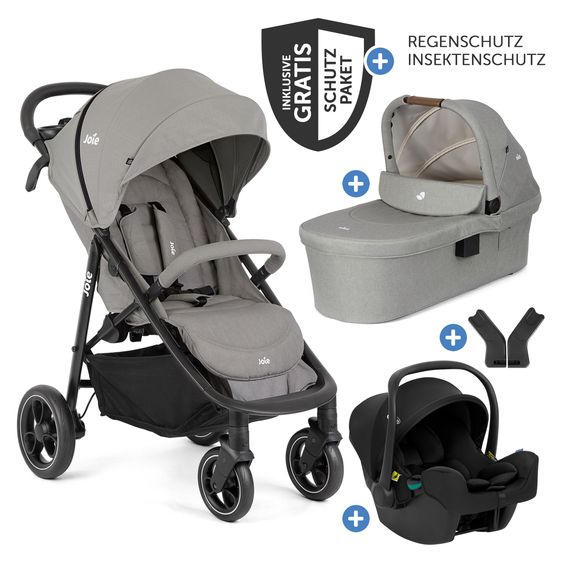 joie 3in1 Kombi-Kinderwagen-Set Litetrax bis 22 kg belastbar mit Schieber-Ablagefach, Babyschale SnugLite, Babywanne Ramble XL, Adapter & Zubehörpaket - Pebble