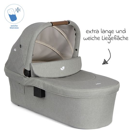 joie 3in1 Kombi-Kinderwagen-Set Litetrax bis 22 kg belastbar mit Schieber-Ablagefach, Babyschale SnugLite, Babywanne Ramble XL, Adapter & Zubehörpaket - Pebble