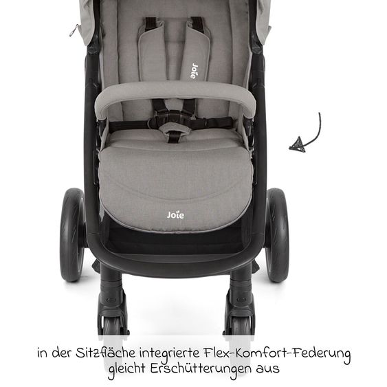 joie 3in1 Kombi-Kinderwagen-Set Litetrax bis 22 kg belastbar mit Schieber-Ablagefach, Babyschale SnugLite, Babywanne Ramble XL, Adapter & Zubehörpaket - Pebble