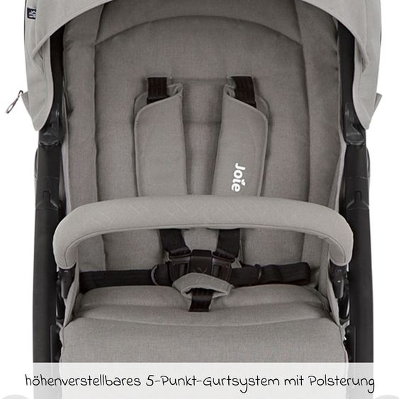 joie 3in1 Kombi-Kinderwagen-Set Litetrax bis 22 kg belastbar mit Schieber-Ablagefach, Babyschale SnugLite, Babywanne Ramble XL, Adapter & Zubehörpaket - Pebble
