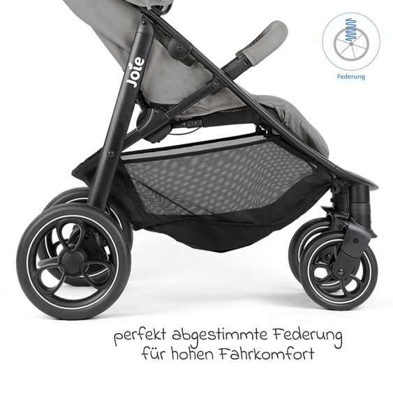 joie 3in1 Kombi-Kinderwagen-Set Litetrax bis 22 kg belastbar mit Schieber-Ablagefach, Babyschale SnugLite, Babywanne Ramble XL, Adapter & Zubehörpaket - Pebble