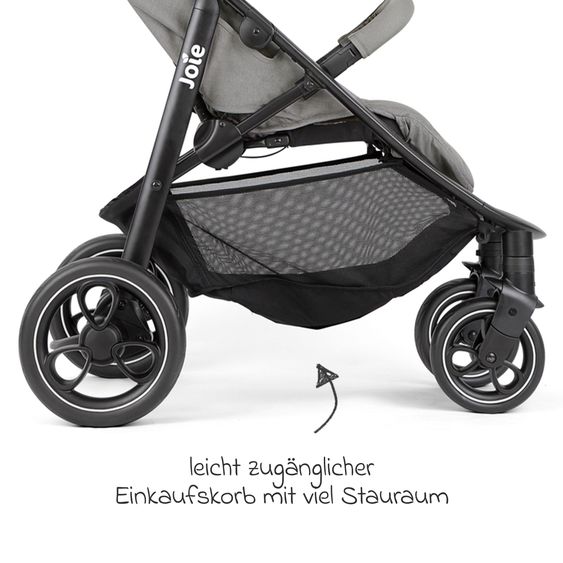 joie 3in1 Kombi-Kinderwagen-Set Litetrax bis 22 kg belastbar mit Schieber-Ablagefach, Babyschale SnugLite, Babywanne Ramble XL, Adapter & Zubehörpaket - Pebble