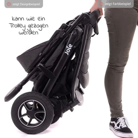 joie 3in1 Kombi-Kinderwagen-Set Litetrax bis 22 kg belastbar mit Schieber-Ablagefach, Babyschale SnugLite, Babywanne Ramble XL, Adapter & Zubehörpaket - Pebble