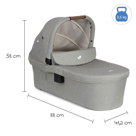 joie 3in1 Kombi-Kinderwagen-Set Litetrax bis 22 kg belastbar mit Schieber-Ablagefach, Babyschale SnugLite, Babywanne Ramble XL, Adapter & Zubehörpaket - Pebble