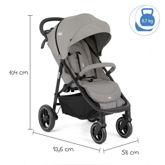 joie 3in1 Kombi-Kinderwagen-Set Litetrax bis 22 kg belastbar mit Schieber-Ablagefach, Babyschale SnugLite, Babywanne Ramble XL, Adapter & Zubehörpaket - Pebble