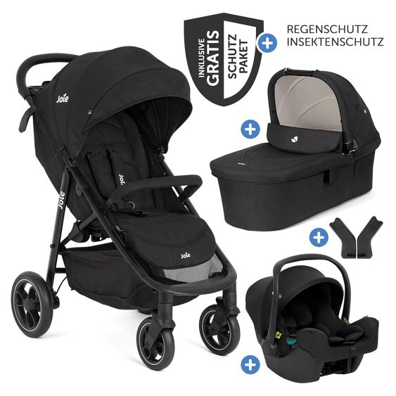 joie 3in1 Kombi-Kinderwagen-Set Litetrax bis 22 kg belastbar mit Schieber-Ablagefach, Babyschale SnugLite, Babywanne Ramble XL, Adapter & Zubehörpaket - Shale