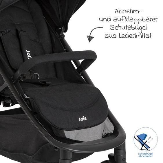 joie 3in1 Kombi-Kinderwagen-Set Litetrax bis 22 kg belastbar mit Schieber-Ablagefach, Babyschale SnugLite, Babywanne Ramble XL, Adapter & Zubehörpaket - Shale