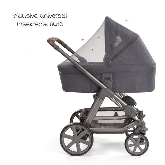joie 3in1 Kombi-Kinderwagen-Set Litetrax bis 22 kg belastbar mit Schieber-Ablagefach, Babyschale SnugLite, Babywanne Ramble XL, Adapter & Zubehörpaket - Shale
