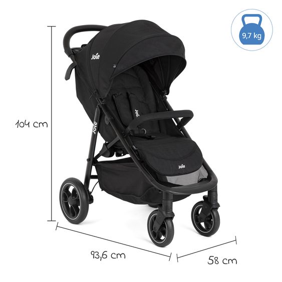 joie 3in1 Kombi-Kinderwagen-Set Litetrax bis 22 kg belastbar mit Schieber-Ablagefach, Babyschale SnugLite, Babywanne Ramble XL, Adapter & Zubehörpaket - Shale