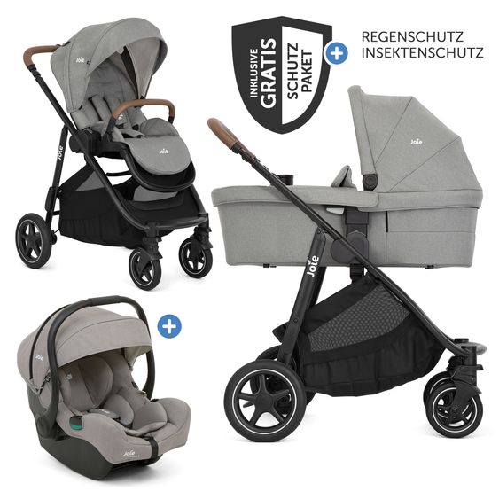 joie 3in1 Kombi-Kinderwagen-Set Versatrax bis 22 kg belastbar mit Babywanne Ramble XL, Babyschale i-Gemm 3, Adapter & Zubehörpaket - Pebble