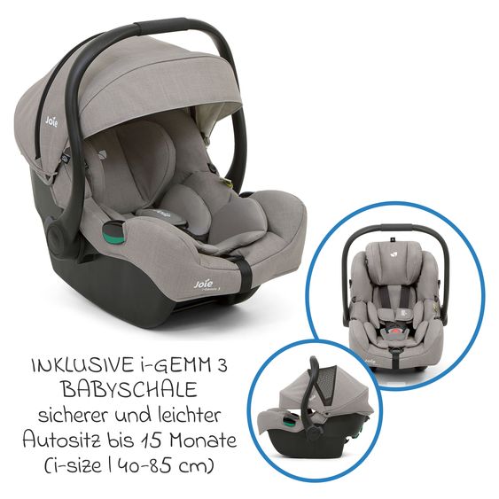 joie 3in1 Kombi-Kinderwagen-Set Versatrax bis 22 kg belastbar mit Babywanne Ramble XL, Babyschale i-Gemm 3, Adapter & Zubehörpaket - Shale