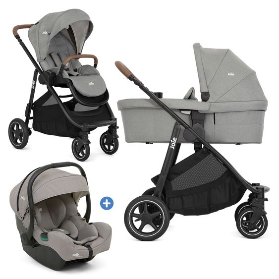 joie 3in1 Kombi-Kinderwagen-Set Versatrax bis 22 kg belastbar mit Babywanne Ramble XL & Babyschale i-Gemm 3 - Pebble