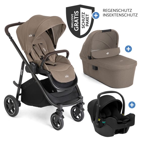 joie Set De Poussette Combinée 3in1 Versatrax Jusqu’à 22 Kg Chargeable avec Nacelle Ramble XL, Siège Auto Bébé SnugLite, Adaptateur & Pack D’Accessoires - Noix De Cajou