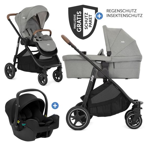 joie 3in1 Kombi-Kinderwagen-Set Versatrax bis 22 kg belastbar mit Babywanne Ramble XL, Babyschale SnugLite, Adapter & Zubehörpaket - Pebble