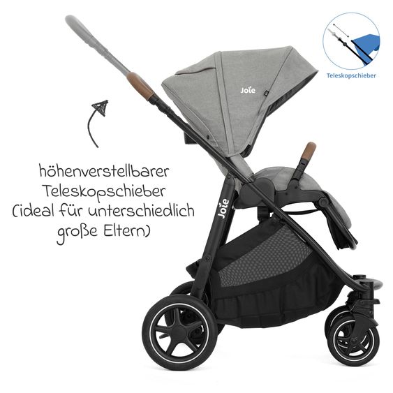 joie 3in1 Kombi-Kinderwagen-Set Versatrax bis 22 kg belastbar mit Babywanne Ramble XL, Babyschale SnugLite, Adapter & Zubehörpaket - Pebble