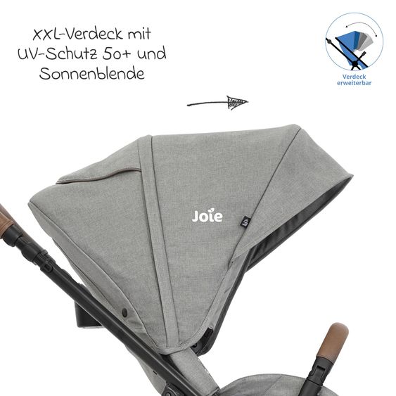 joie 3in1 Kombi-Kinderwagen-Set Versatrax bis 22 kg belastbar mit Babywanne Ramble XL, Babyschale SnugLite, Adapter & Zubehörpaket - Pebble