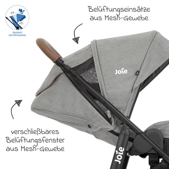 joie 3in1 Kombi-Kinderwagen-Set Versatrax bis 22 kg belastbar mit Babywanne Ramble XL, Babyschale SnugLite, Adapter & Zubehörpaket - Pebble