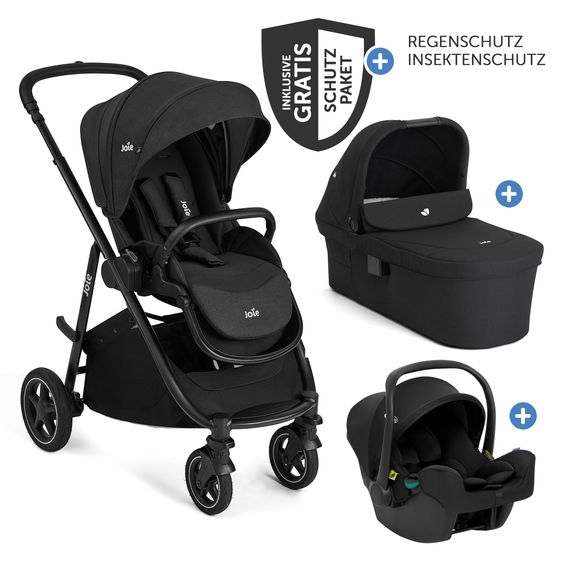joie Set De Poussette Combinée 3in1 Versatrax Jusqu’à 22 Kg Chargeable avec Nacelle Ramble XL, Siège Auto Bébé SnugLite, Adaptateur & Pack D’Accessoires - Raven