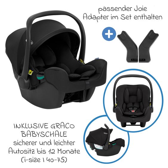 joie 3in1 Kombi-Kinderwagen-Set Versatrax bis 22 kg belastbar mit Babywanne Ramble XL, Babyschale SnugLite, Adapter & Zubehörpaket - Shale