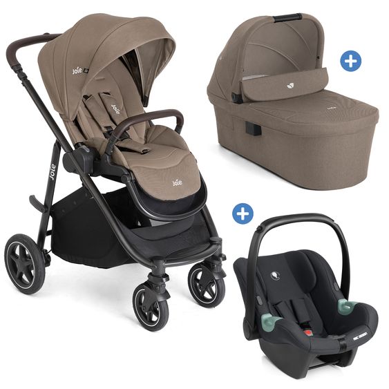 joie 3in1 Combi Stroller Set Versatrax up to 22 kg load capacity with Ramble XL carrycot, Tulip infant car seat & adapter - Cashew