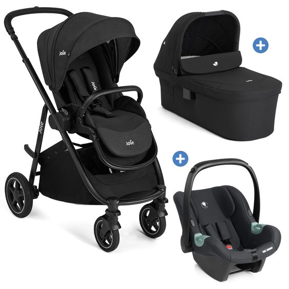 joie Set Passeggino 3in1 Kombi Versatrax fino a 22 kg con Navicella Ramble XL, Seggiolino auto per neonati Tulip & Adapter - Raven