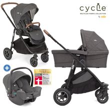 3in1 Versatrax baby carriage set with a load capacity of up to 22 kg - convertible seat unit, Ramble XL carrycot, i-Snug 2 infant car seat & adapter - Cycle Collection - Shell Gray