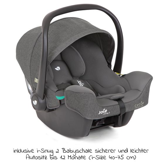 joie 3in1 Kombi-Kinderwagen-Set Versatrax bis 22 kg belastbar - umsetzbare Sitzeinheit, Babywanne Ramble XL, Babyschale i-Snug 2 & Adapter - Cycle Collection - Shell Gray