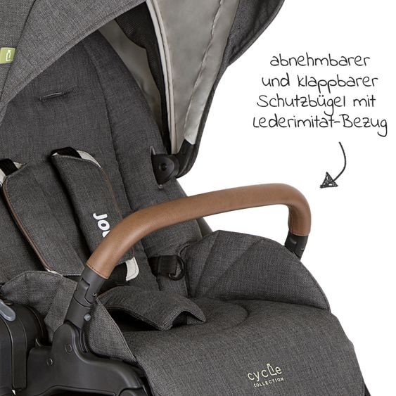 joie 3in1 Kombi-Kinderwagen-Set Versatrax bis 22 kg belastbar - umsetzbare Sitzeinheit, Babywanne Ramble XL, Babyschale i-Snug 2 & Adapter - Cycle Collection - Shell Gray